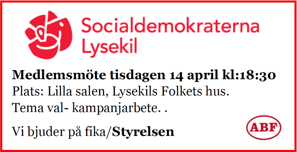 Medlemsmöte 14 april kl. 18:30