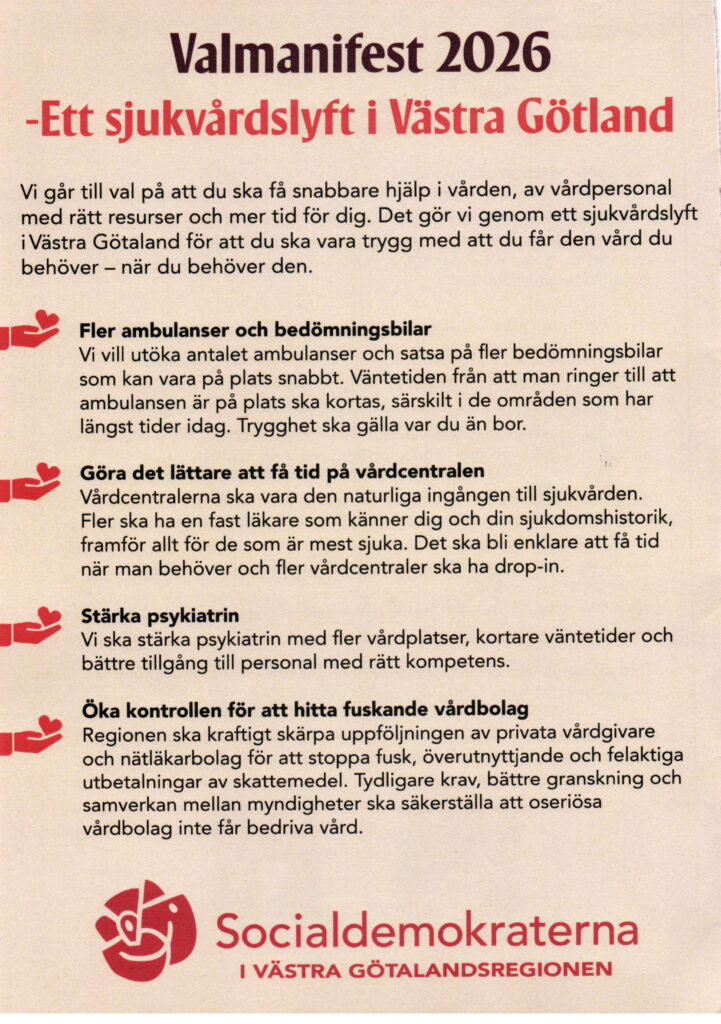 Valmanifest 2026 - Ett sjukvårdslyft i Västra Götaland